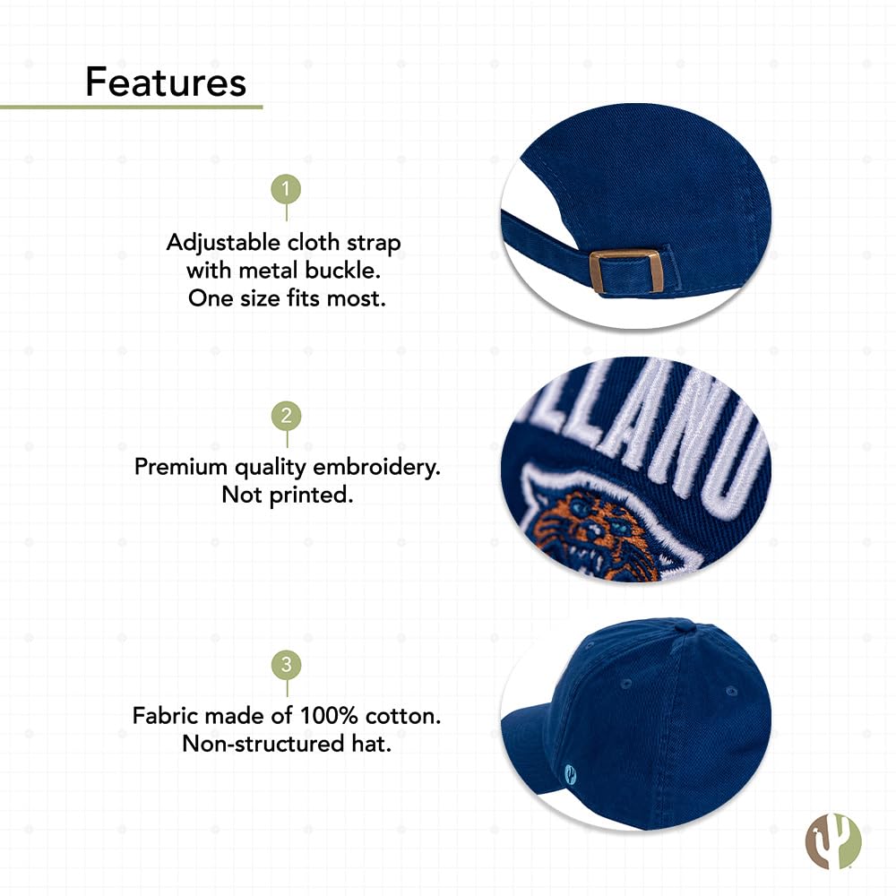 Desert Cactus Villanova University Baseball Hat VU Wildcats Brimmed Embroirderd Hats Cap Adjustable Cloth Strap Adult (Style D1) Blue