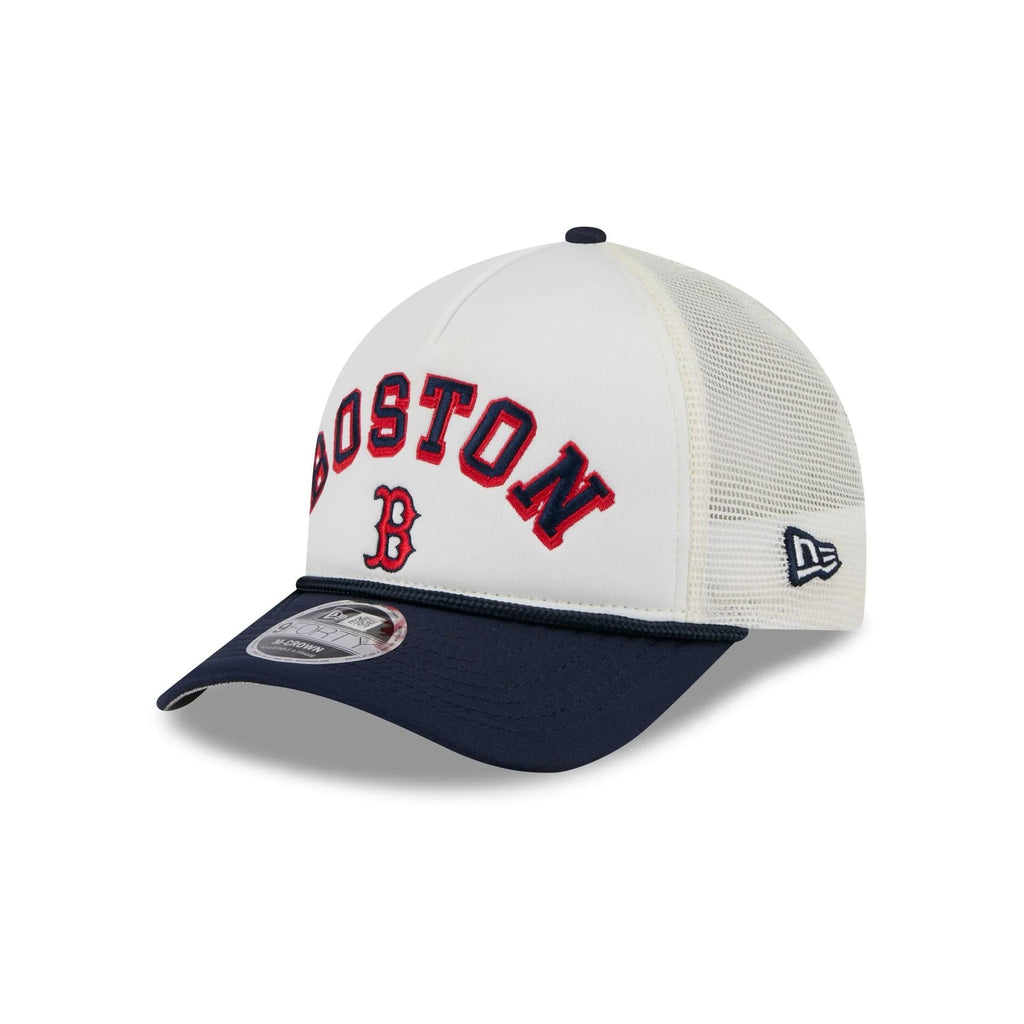 New Era MLB Chrome Arch 9FORTY M-Crown A-Frame Trucker Mesh Adjustable Snapback Hat One Size Fits All - Boston Red Sox - Navy