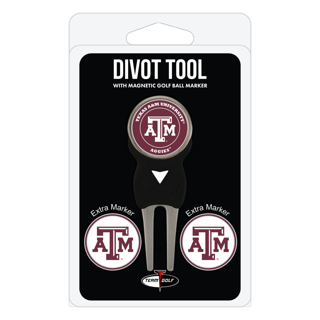 Team Golf NCAA Texas A&M Aggies Divot Tool Pack With 3 Golf Ball Markers Divot Tool with 3 Golf Ball Markers Pack, Markers are Removable Magnetic Double-Sided Enamel