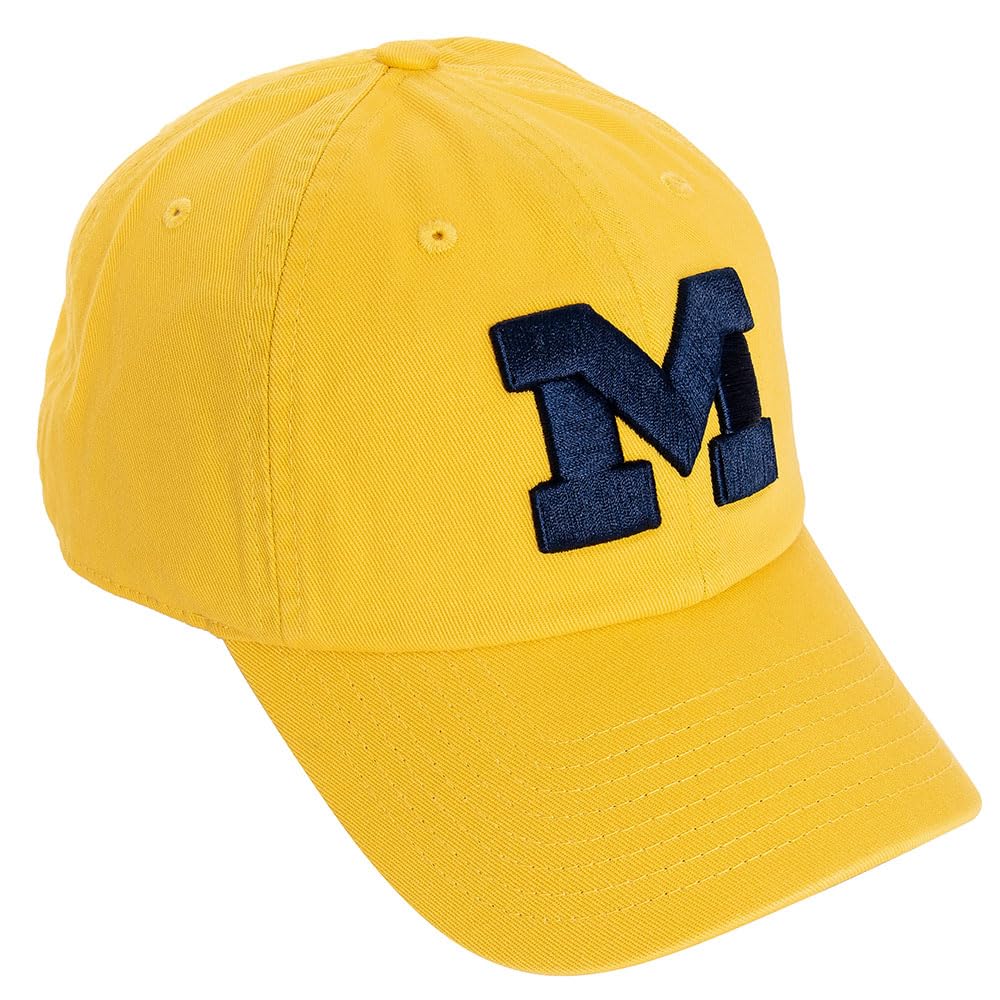 Desert Cactus University of Michigan Baseball Hat Wolverines UM U of M Brimmed Embroidered Hats Cap Adjustable Cloth Strap Adult (Style B1) Yellow