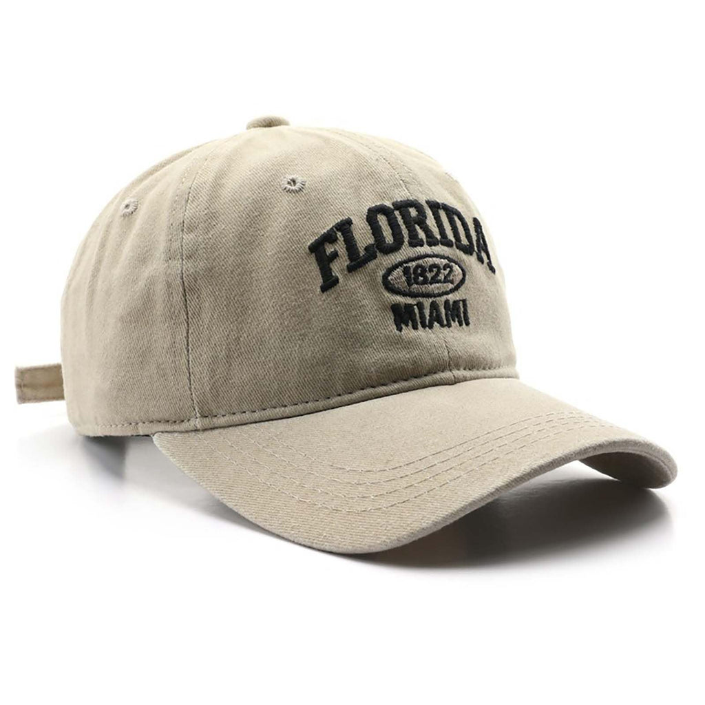 Florida Hat Distressed Vintage Basebal Cap Cotton Sun Hat Trucker Cap (Beige)