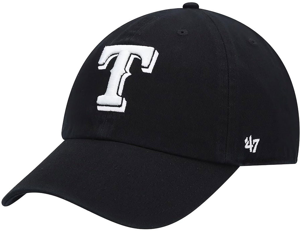 47 Texas Rangers Mens Womens Clean Up Adjustable Strapback Black Hat with White Logo