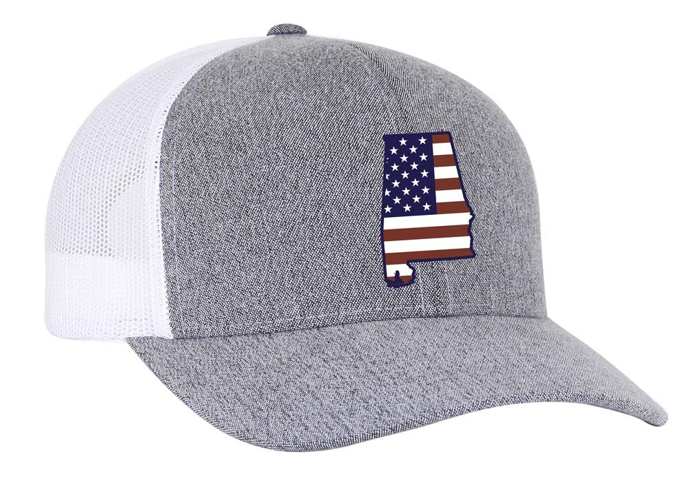 Heritage Pride Grey Heather and White American Flag Embroidered State Pride Hats-Alabama