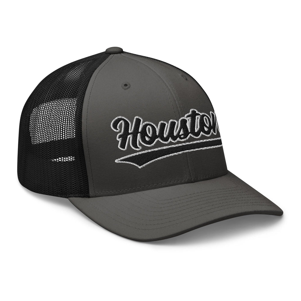 Vintage Houston Script Mesh Retro Houston Trucker Hat Cap Charcoal/Black