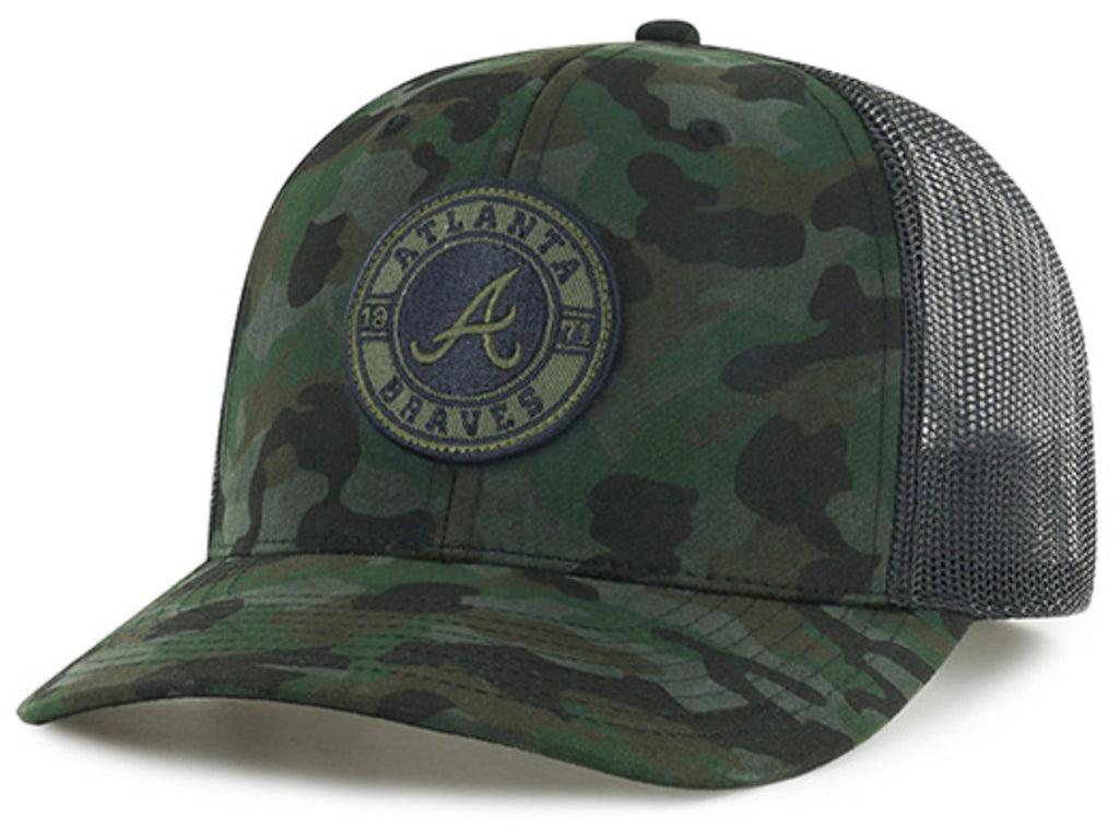 Officially Licensed Atlanta Baseball Mesh Trucker Camo Hat Classic MVP Team Logo Adjustable Structured Embroidered Black Sports Ball Snapback Cap