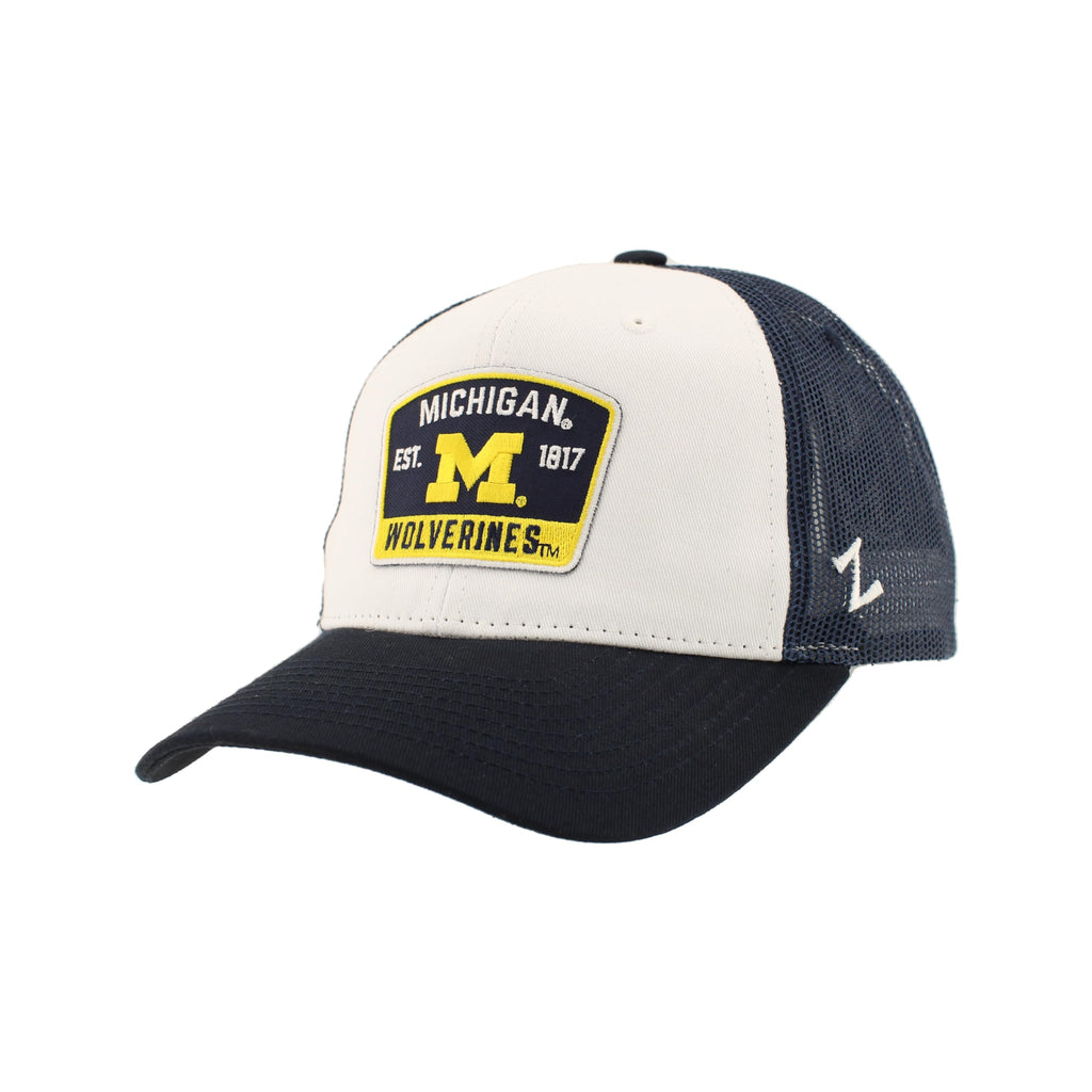 ZHATS Standard NCAA Officially Licensed Snapback Hat Big Rig Patch White Navy Switchback