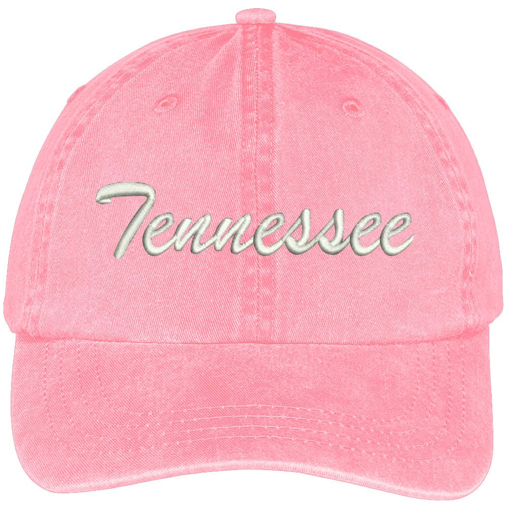 Trendy Apparel Shop Tennessee State Embroidered Low Profile Adjustable Cotton Cap - Pink