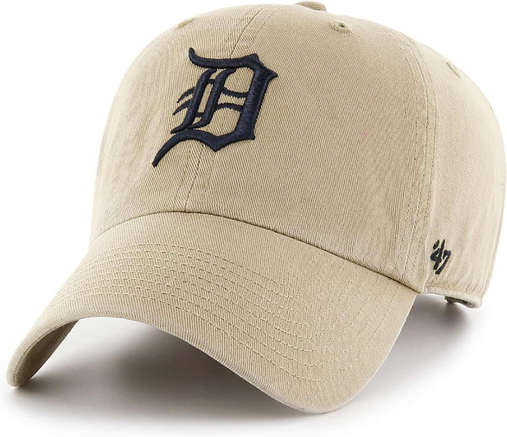 47 Brand MLB Khaki Primary Logo Clean Up Adjustable Strap Baseball Dad Hat Cap, Adult One Size Fits All - Detroit Tigers - Khaki