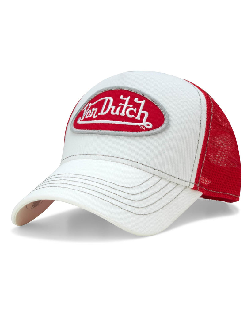 Von Dutch Unisex Trucker Hat - Curved Bill Mesh Back Retro Classic Colorblock Snapback Baseball Cap for Men and Women, Size One Size, Gym Red