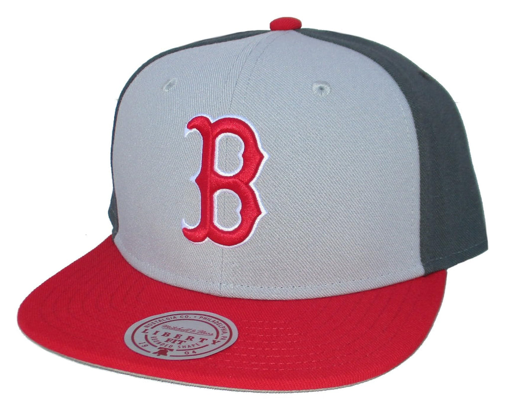 Mitchell & Ness MLB Triple Play Liberty Snapback Adjustable Hat Cap - Gray/Team Colors (US, Alpha, One Size, Gray, Boston Red Sox)