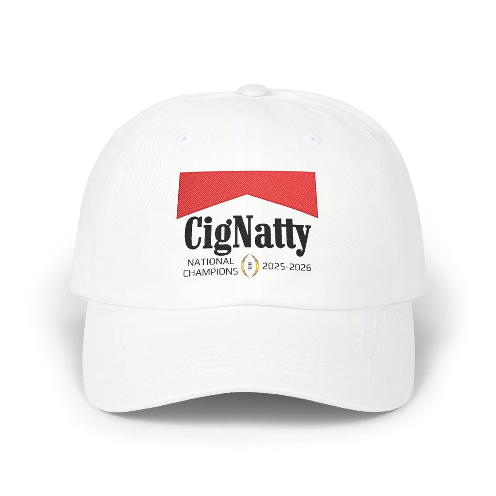 CigNatty Dad Hat, Curt Cignetti Cap, Indiana Football National Champs Hat, 2025 College Football Playoff Victory Embroidered White