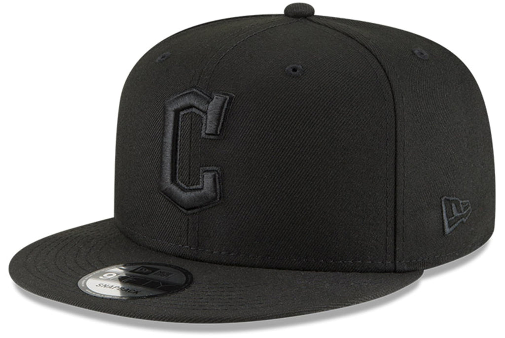 New Era MLB 9FIFTY Black Black Primary Logo Team Adjustable Snapback Hat Cap One Size Fits All - Cleveland Guardians Black