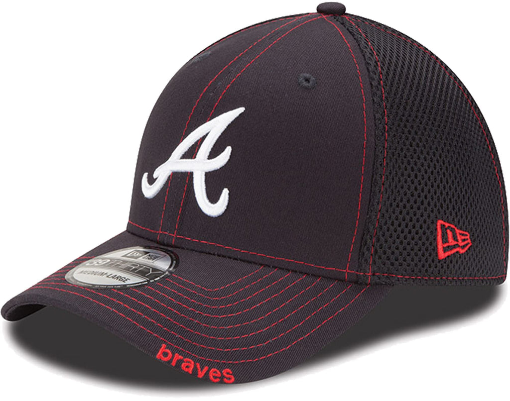 New Era MLB 39Thirty Neo Team Color Primary Logo Strech Fit Flex Baseball Cap Hat - Atlanta Braves Navy - Small-Medium
