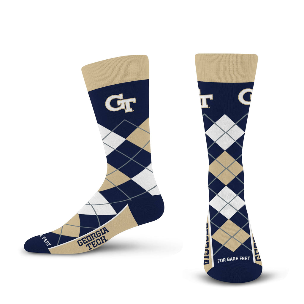 For Bare Feet NCAA GEORGIA TECH YELLOW JACKETS Argyle Remix Premium Dress Sock Team Color OSFM