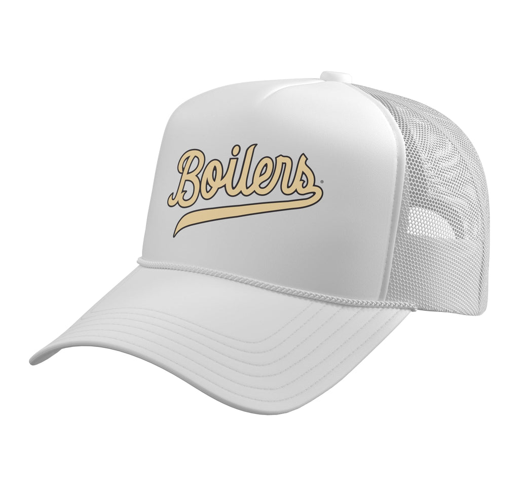Purdue University Boilermakers Boilers Script Trucker Hat with Adjustable Mesh Back, White