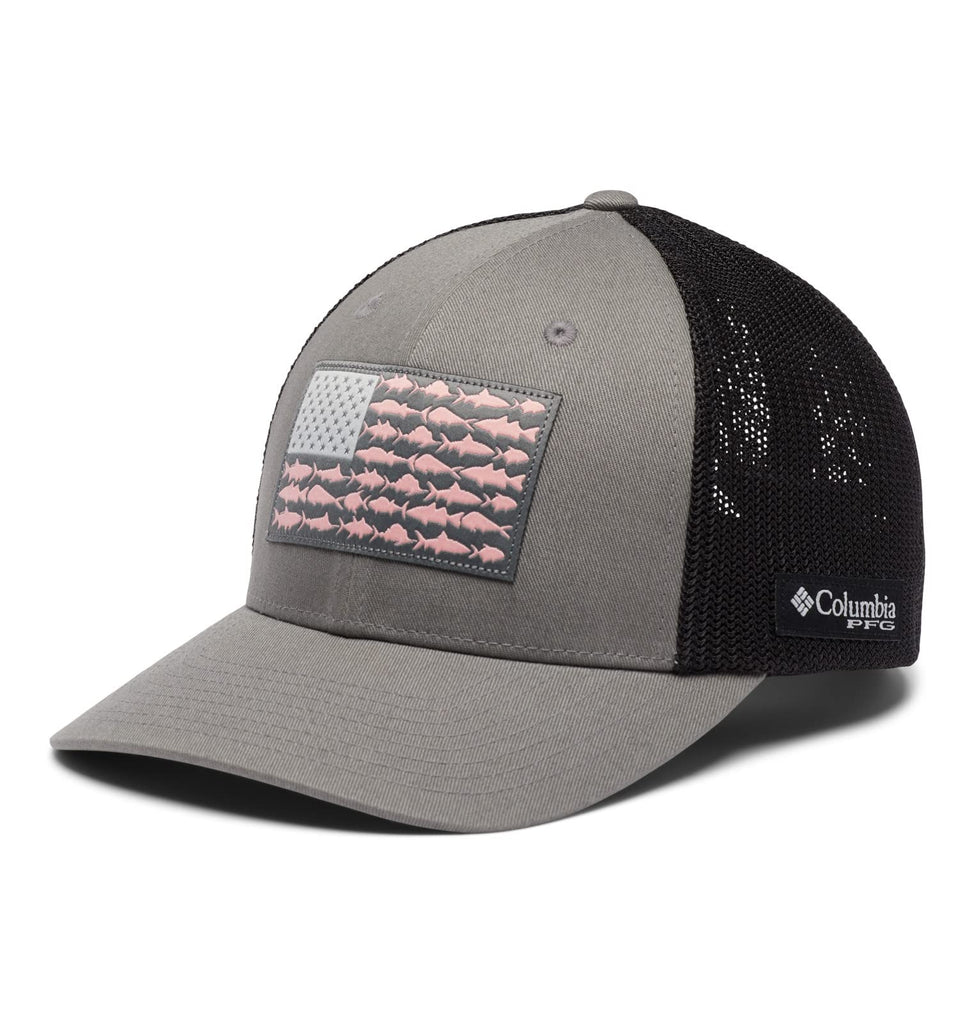 Columbia Unisex PFG Fish Flag Mesh Ball Cap - Mid, Titanium/Black, Small/Medium