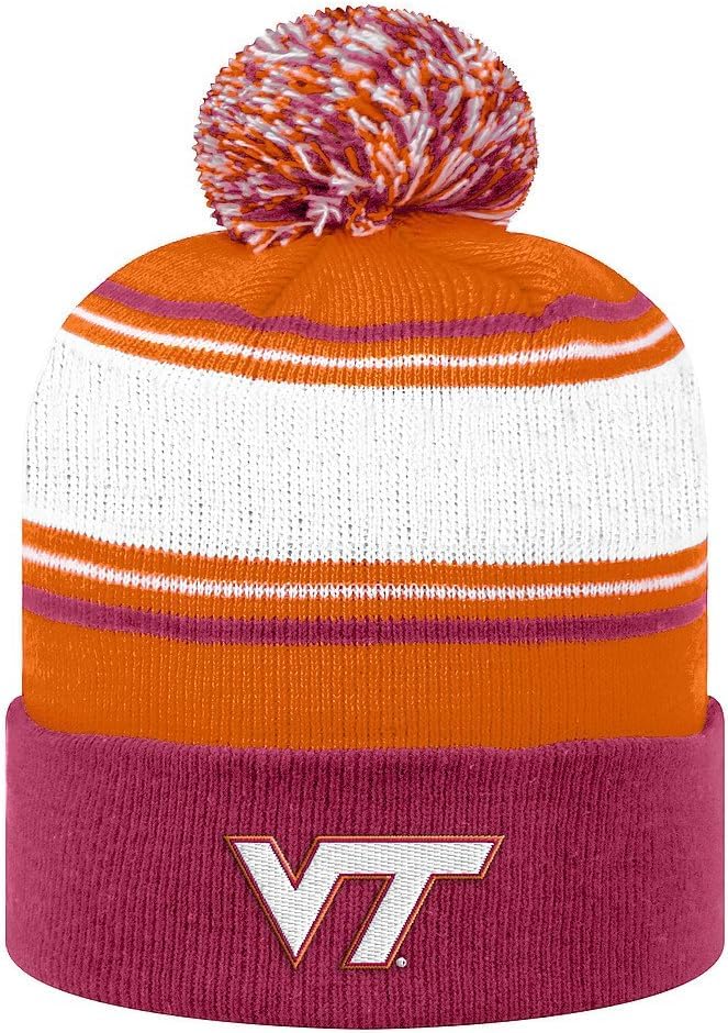 Collegiate Cuffed Knit Pom Winter Beanies (US, Alpha, One Size, Virginia Tch Striped)