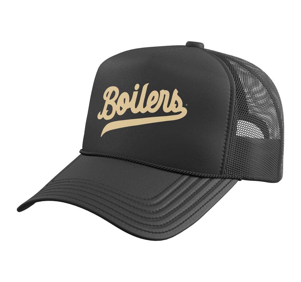 Purdue University Boilermakers Boilers Script Trucker Hat with Adjustable Mesh Back, Black