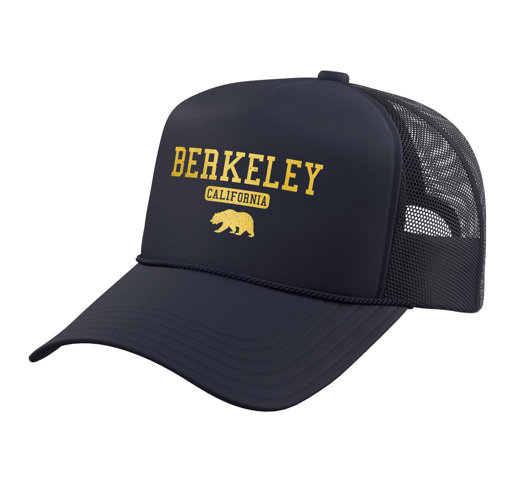 Berkeley California Bear Pride Vintage Trucker Hat with Adjustable Mesh Back, Navy Blue