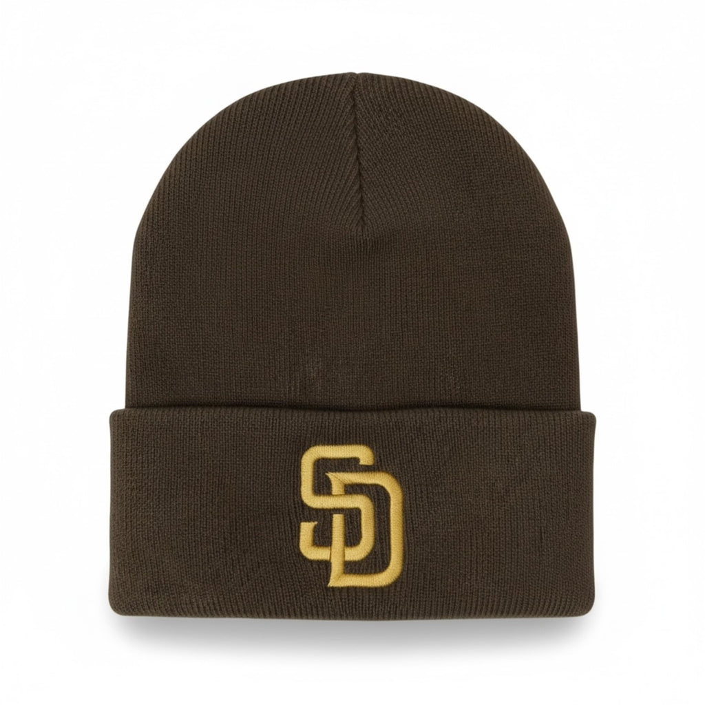 San Diego Embroidered Beanie Hat - One Size Fits Most Unisex - Brown with Gold Thread (Brown)