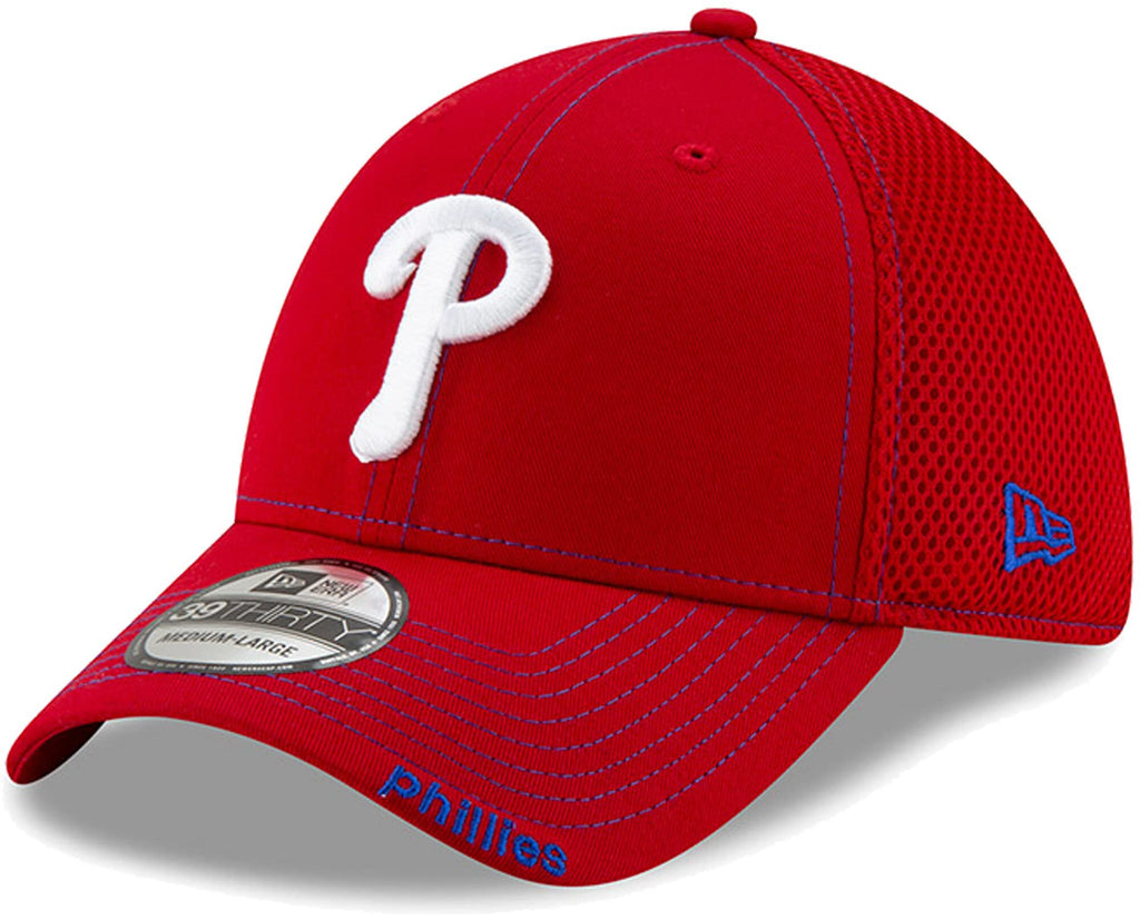 New Era MLB 39Thirty Neo Team Color Primary Logo Strech Fit Flex Baseball Cap Hat - Philadelphia Phillies Red - Medium-Large