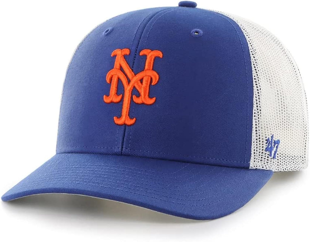 '47 MLB Trucker Snapback Adjustable Hat, Adult One Size Fits All (New York Mets, One Size)