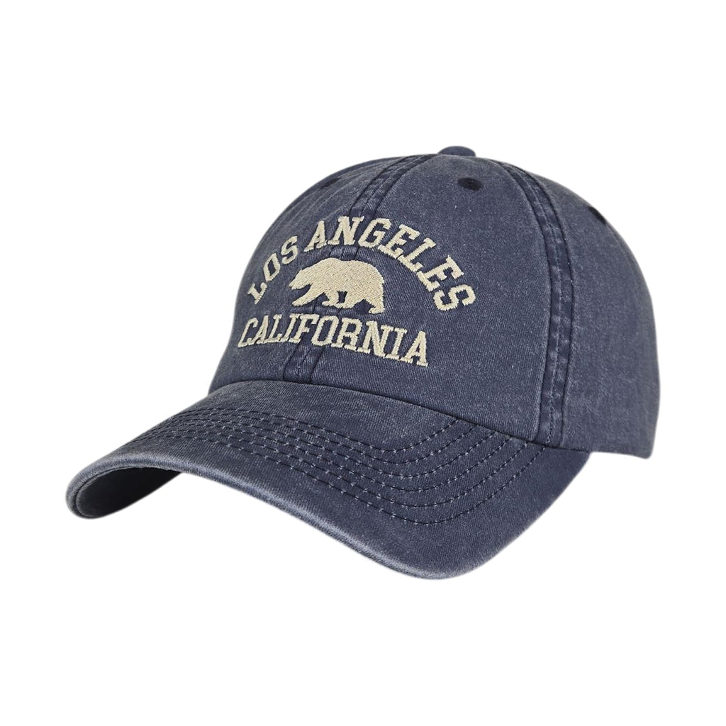 LA California Grizzly Bear Embroidered Vintage Wash Los Angeles 100% Cotton Baseball Cap, Adjustable Metal Buckle Strap, Unstructured Low-Profile Dad Hat for Men & Women Vintage Navy
