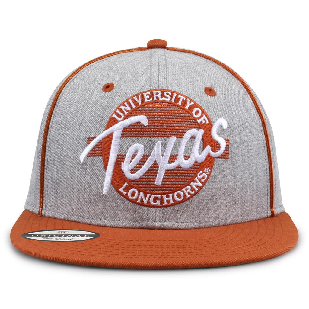 The Game One Size NCAA Licensed, Texas Longhorns Flat Brim Snapback Hat, Grey/Circle