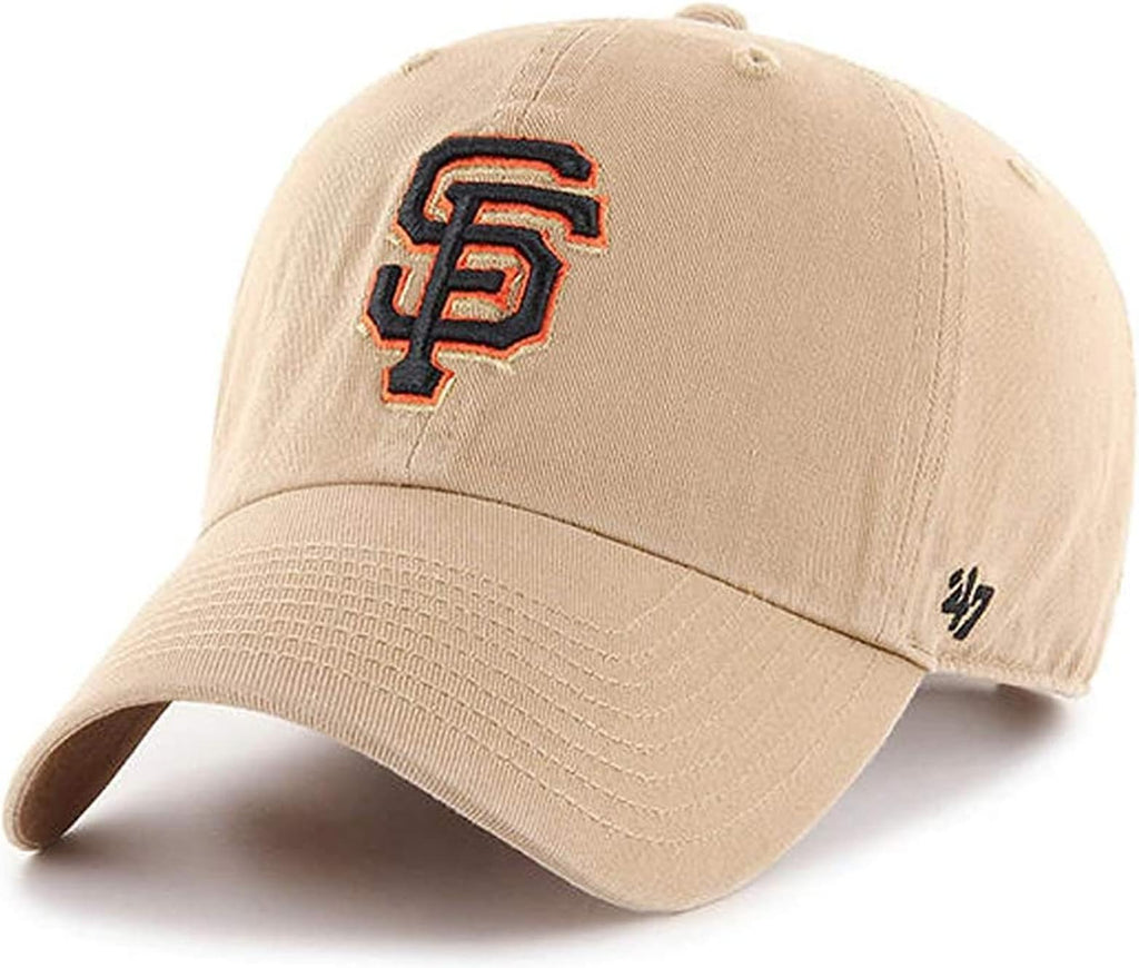 47 Brand MLB Khaki Primary Logo Clean Up Adjustable Strap Baseball Dad Hat Cap, Adult One Size Fits All - San Francisco Giants - Khaki
