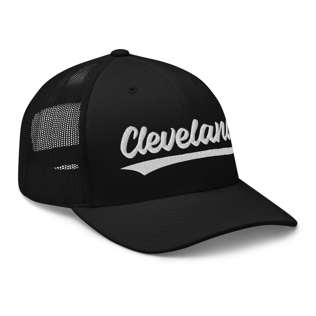 Vintage Cleveland Script Mesh Retro Cleveland Trucker Hat Cap Black