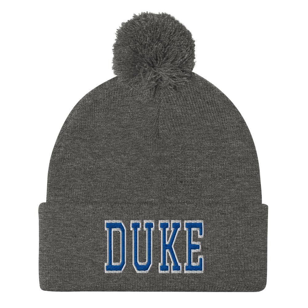 RIVEMUG NG Duke Embroidered Pom-Pom Beanie Winter Hat Dark Heather Grey