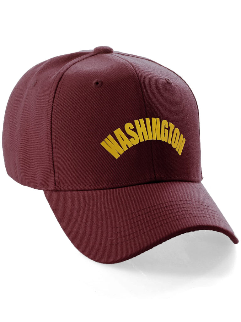 Daxton USA Cities States Baseball Hat Cap Arch Letters, Washington Burgundy Gold