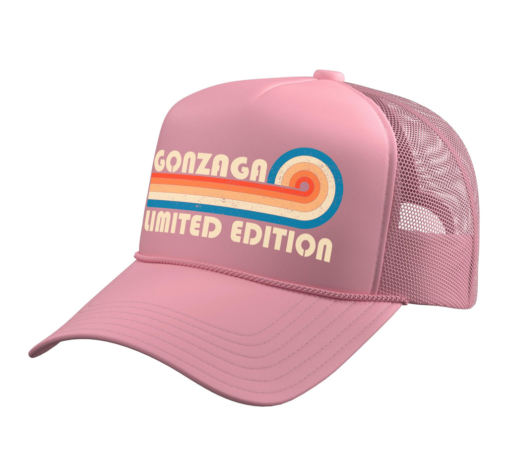 Gonzaga Retro 70s 80s Sunset Stripe Trucker Hat with Adjustable Mesh Back, Pink