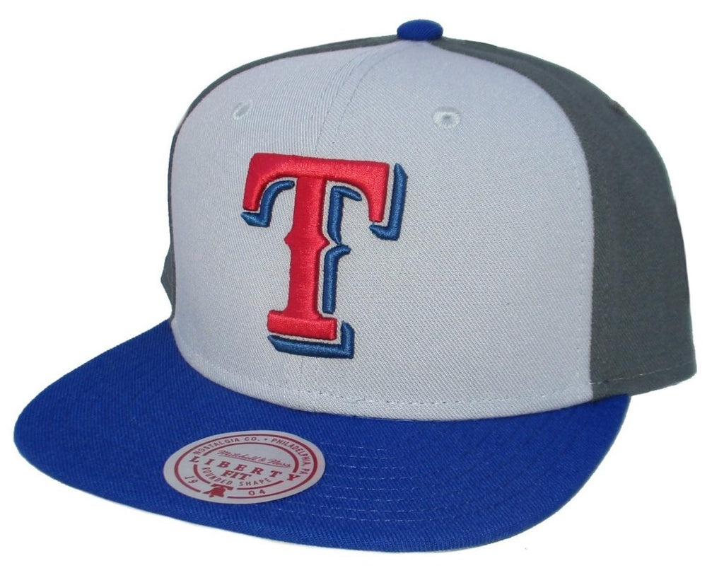 Mitchell & Ness MLB Triple Play Liberty Snapback Adjustable Hat Cap - Gray/Team Colors (US, Alpha, One Size, Gray, Texas Rangers)