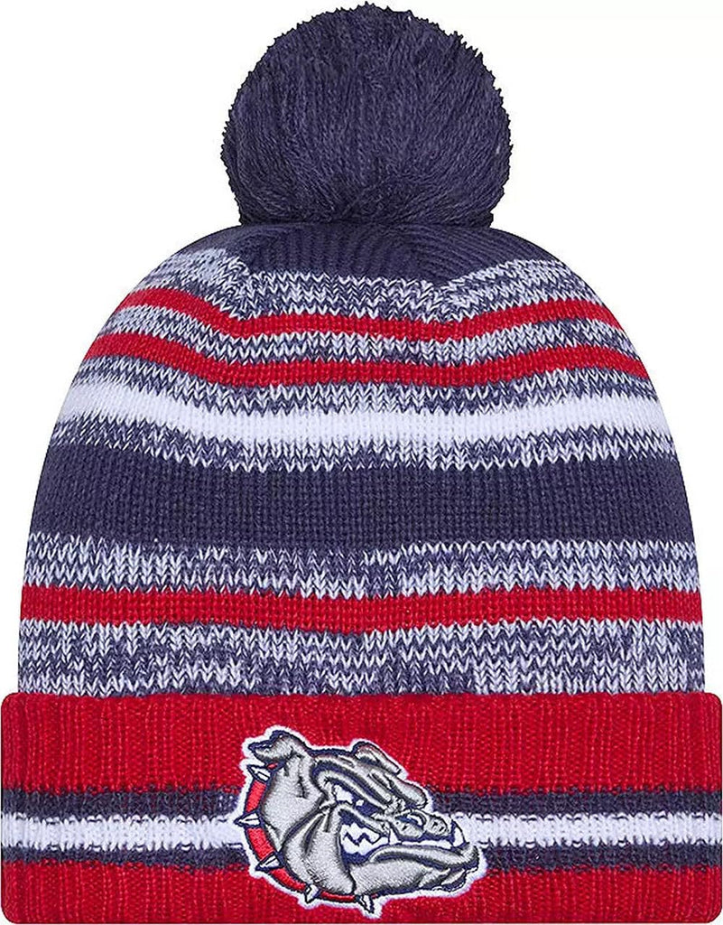 New Era Gonzaga Bulldogs Onfield Sport Red Striped Cuffed College Knit Beanie Hat Pom - NCAA Cheer Cuff Knit Cap