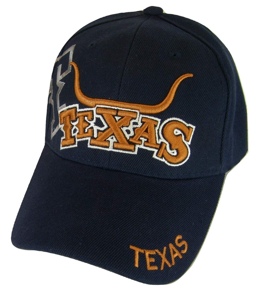Texas Longhorn & State Flag Adjustable Baseball Cap (Navy)