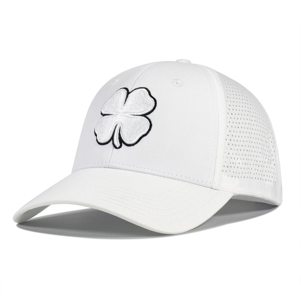 Clover Hats Black for Men Women,Lucky Golf Baseball Cap,4 Leaf Hat, Embroidery Cap White Hat