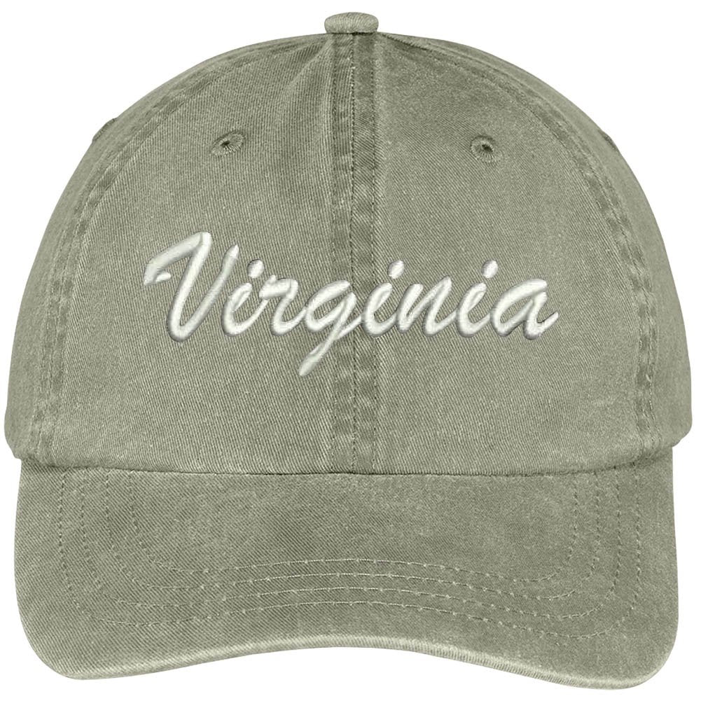 Trendy Apparel Shop Virginia State Embroidered Low Profile Adjustable Cotton Cap - Khaki