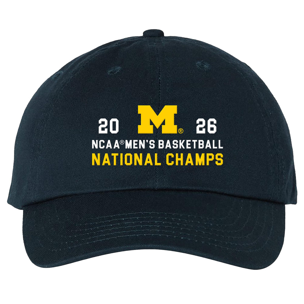 UGP Campus Apparel HT953E - Michigan Wolverines 2026 Basketball National Champions Simple Path - Sports Team Dad Hat - One Size - Navy