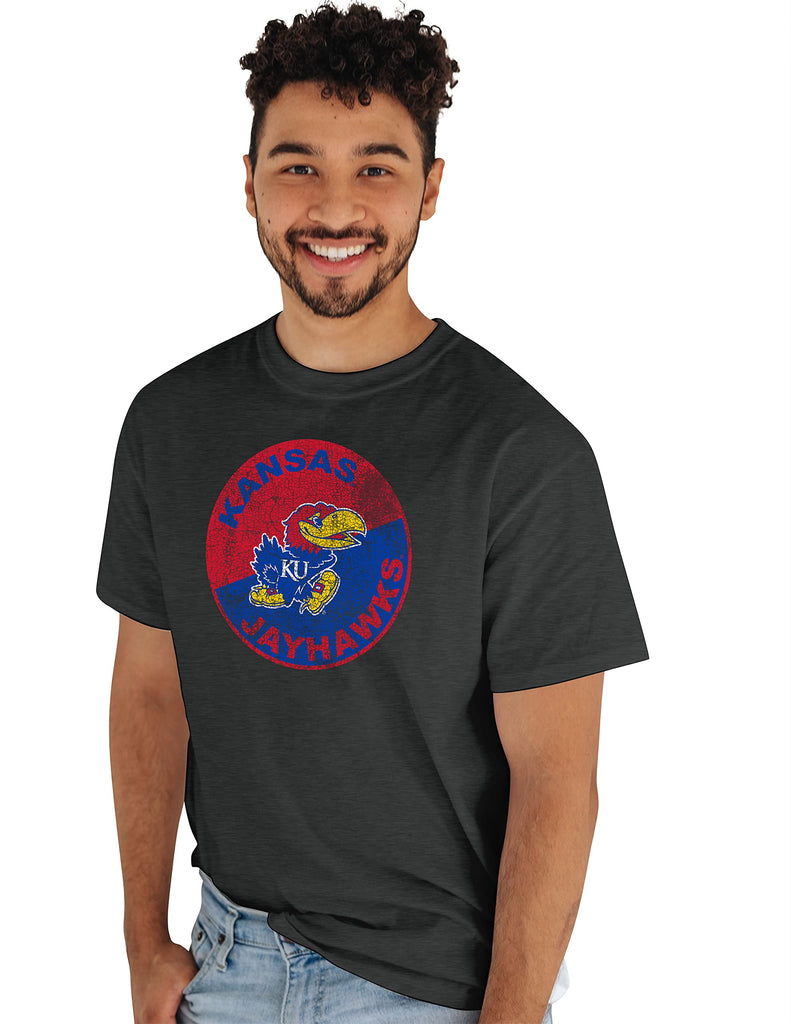 Blue 84 Men's Kansas Jayhawks T-Shirt Vintage Cap Dark Heather, Dark Grey, Large