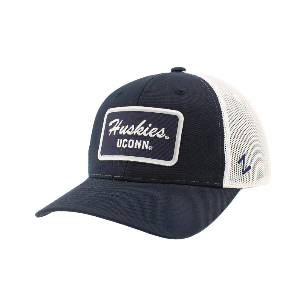Connecticut Huskies NCAA Officially Licensed Snapback Hat Big Rig Patch Team Color White Brick