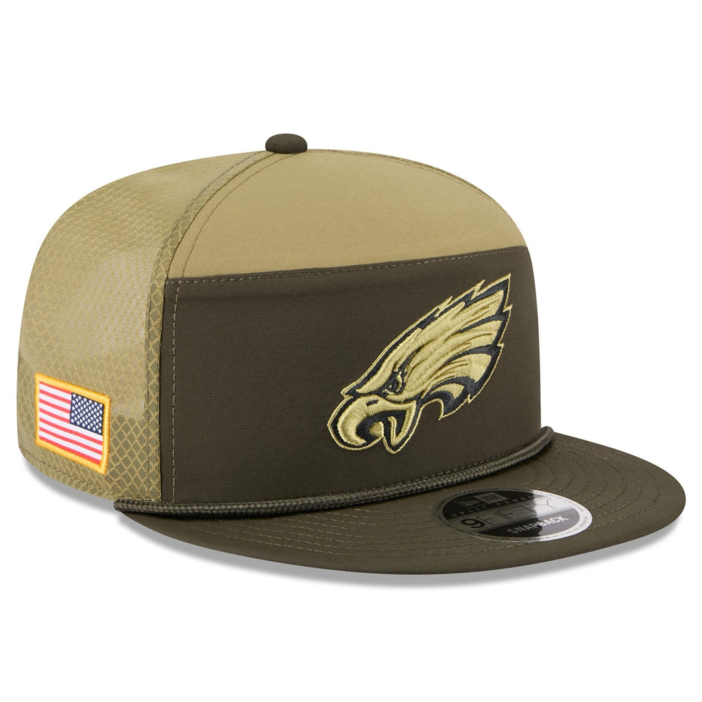 New Era Unisex-Adult NFL 9FIFTY Green Salute to Service Split Panel Football Adjustable Snapback Hat Cap One Size Fits All - Philadelphia Eagles