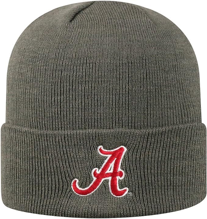 Collegiate Cuffed Knit Beanie Hats, Cuffed Knit Winter Beanies Available (Cuffed Knit Beanie, Alabama Charcoal)