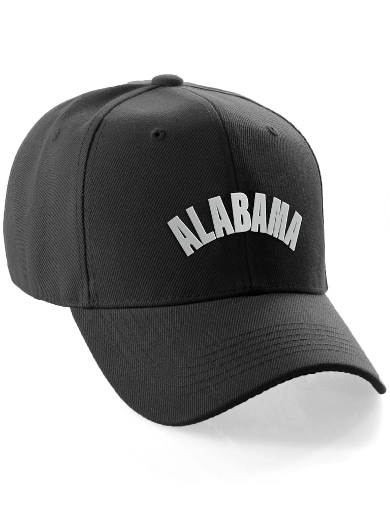 Daxton USA Cities States Baseball Hat Cap Arch Letters, Alabama Black White