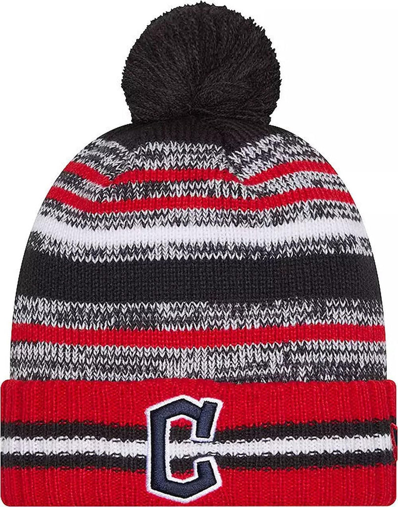 New Era Cleveland Guardians Onfield Sport Red Striped Cuffed Baseball Knit Beanie Hat Pom - MLB Cheer Cuff Knit Cap