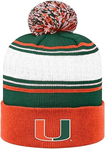 Collegiate Cuffed Knit Pom Winter Beanies (US, Alpha, One Size, Miami)