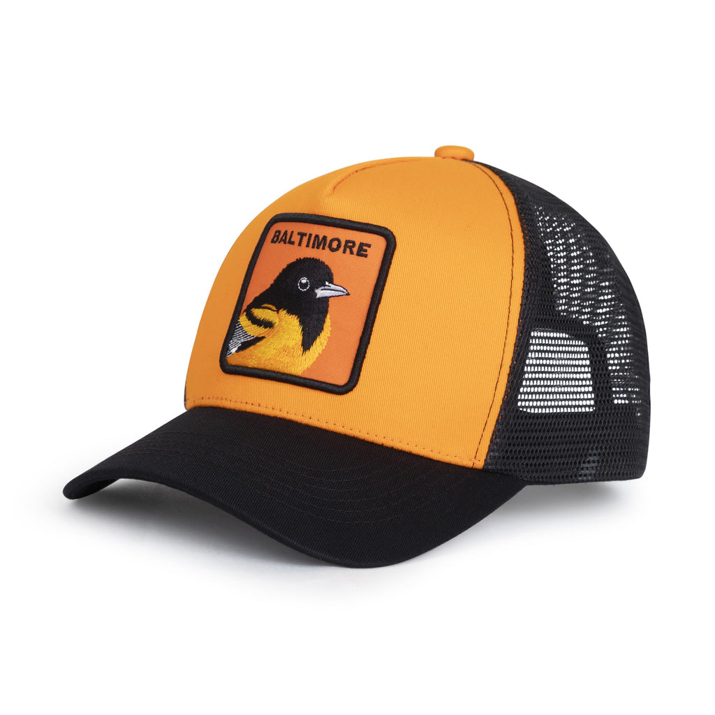 City-Flex Baseball Fan Patch Trucker Hat - Netted Snapback Baseball Cap with Team Design for Men & Women (Yellow/Black, Baltimore)
