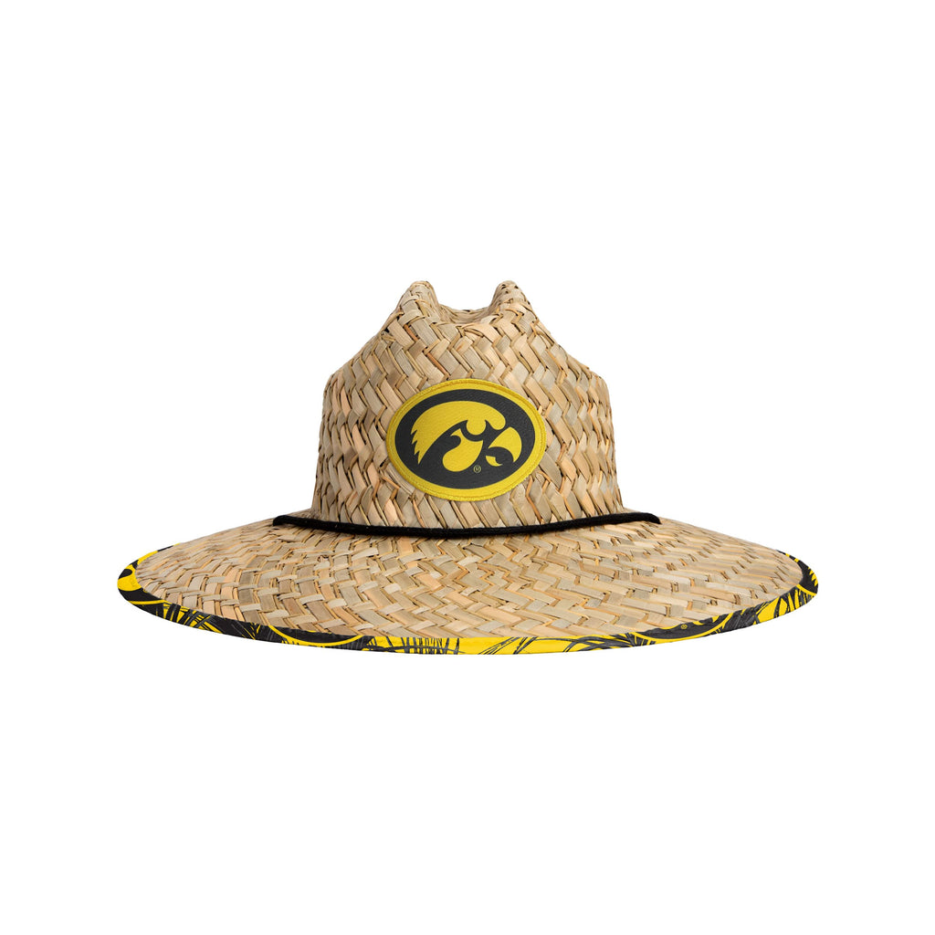 NCAA Team Logo Floral Sun Straw Hat - Unisex Adjustable Straw Hat With Embroidered College Logo