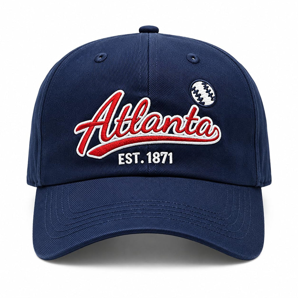 Embroidered City Cotton Atlanta Baseball Cap, Adjustable Classic Vintage Fans Baseball Hat for Men Women Dark Blue