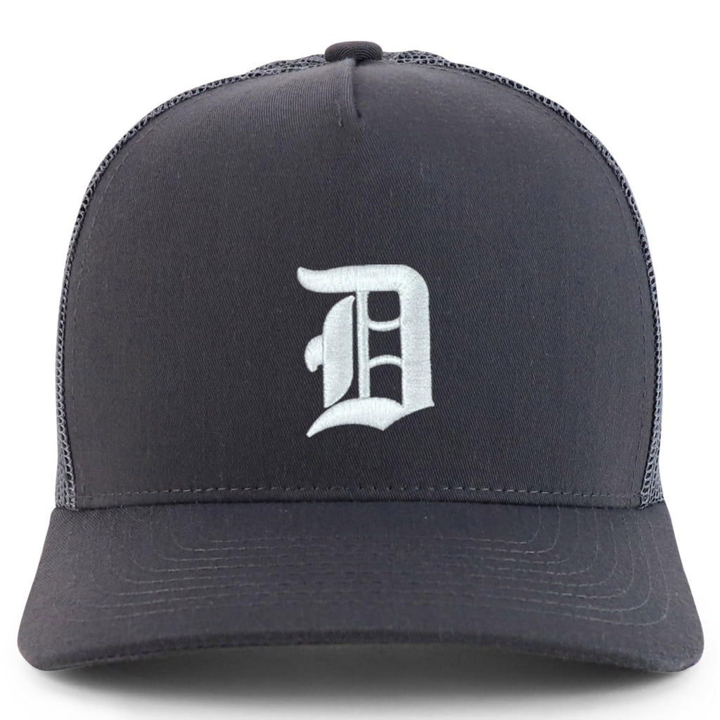 Trendy Apparel Shop Old English D Embroidered 5 Panel Pro Style Mesh Back Cap - Charcoal